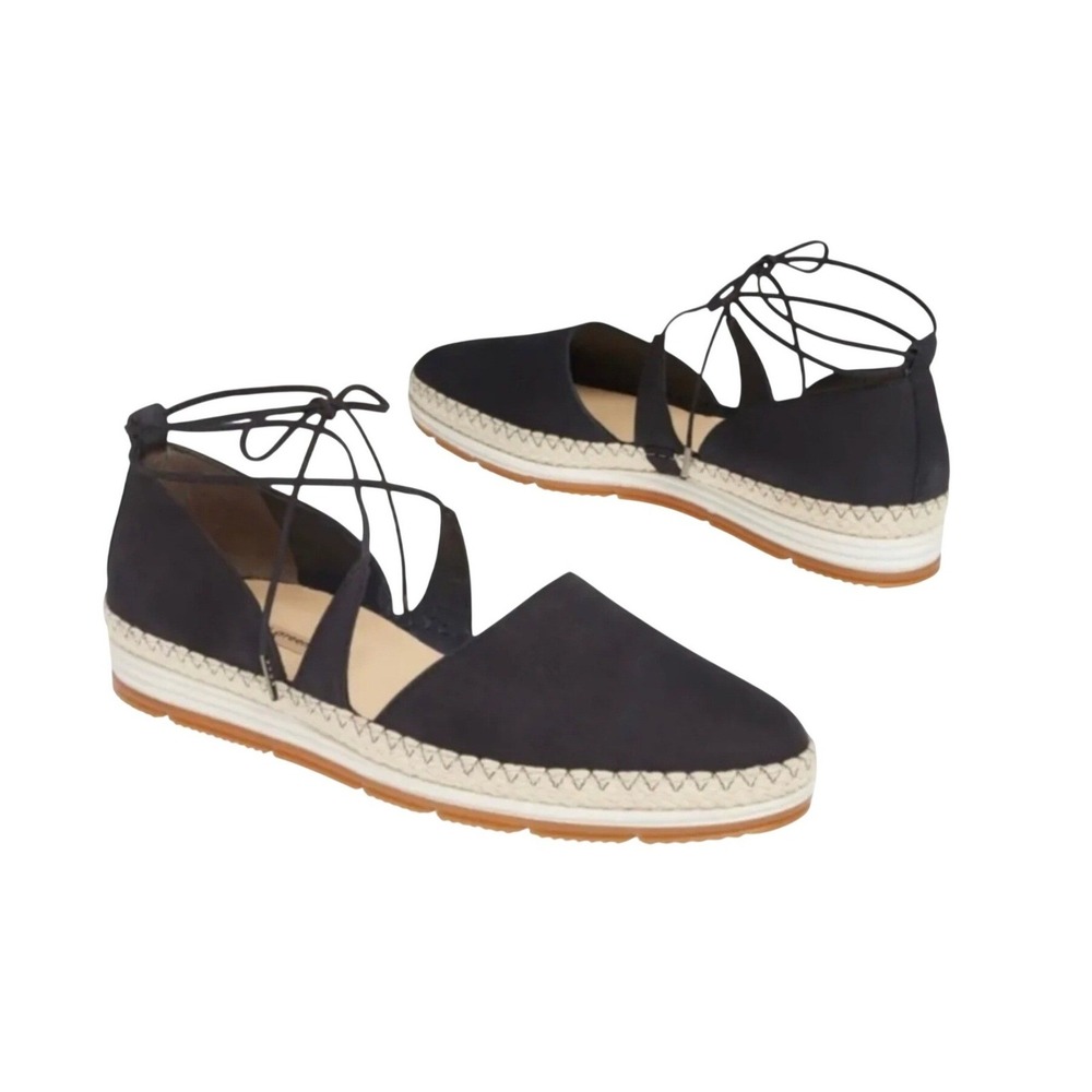 Paul Green Marcey Espadrille Size 8 Black Suede Lace Up Ghillie Flat Sandal Boho
